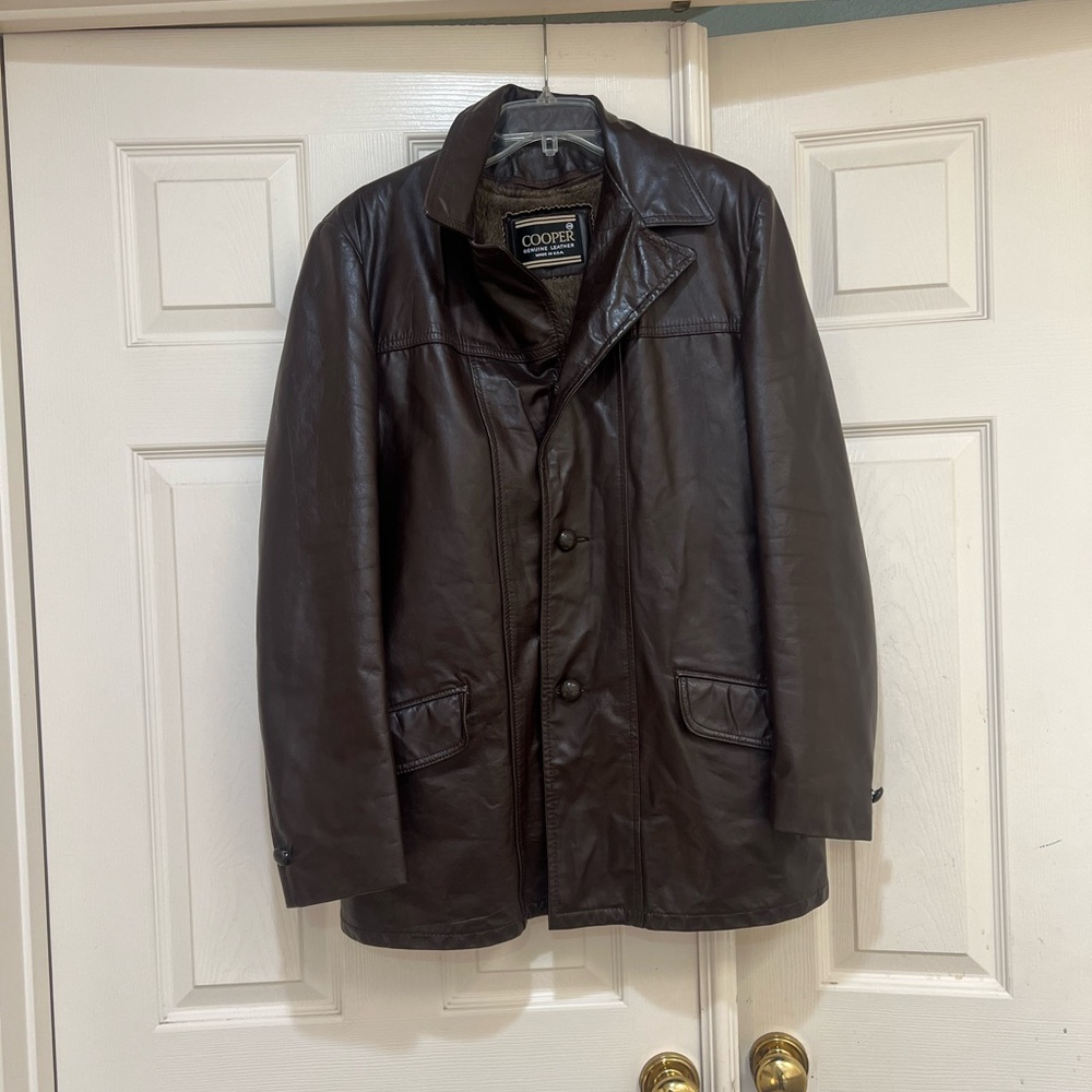 VNTG 60s-70’s Cooper 5th Ave Leather Jacket Coat Removable Liner Brown Men Sz 40